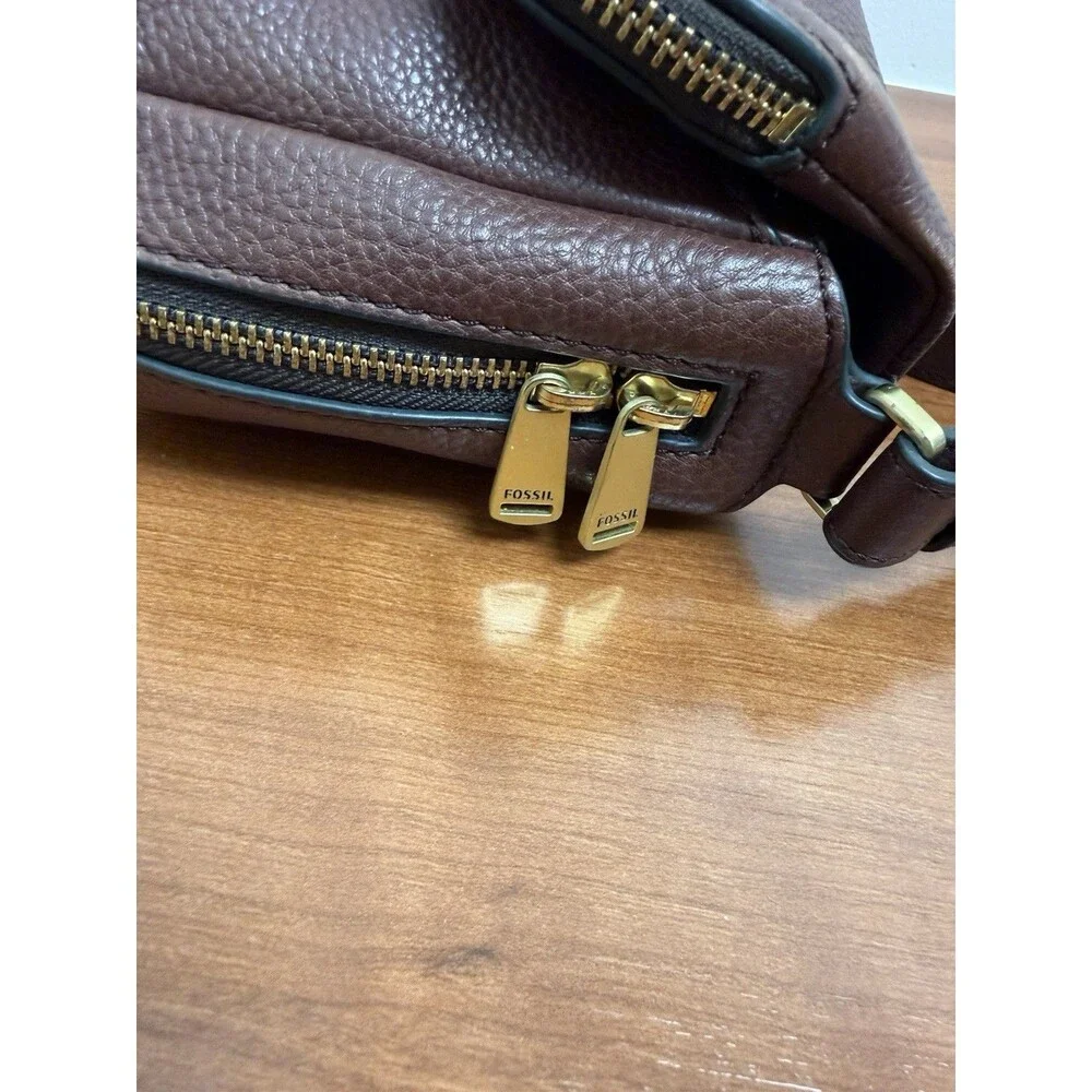 FOSSIL Preston Brown Leather Pocket Flap Expandable Crossbody Shoulder Bag EUC